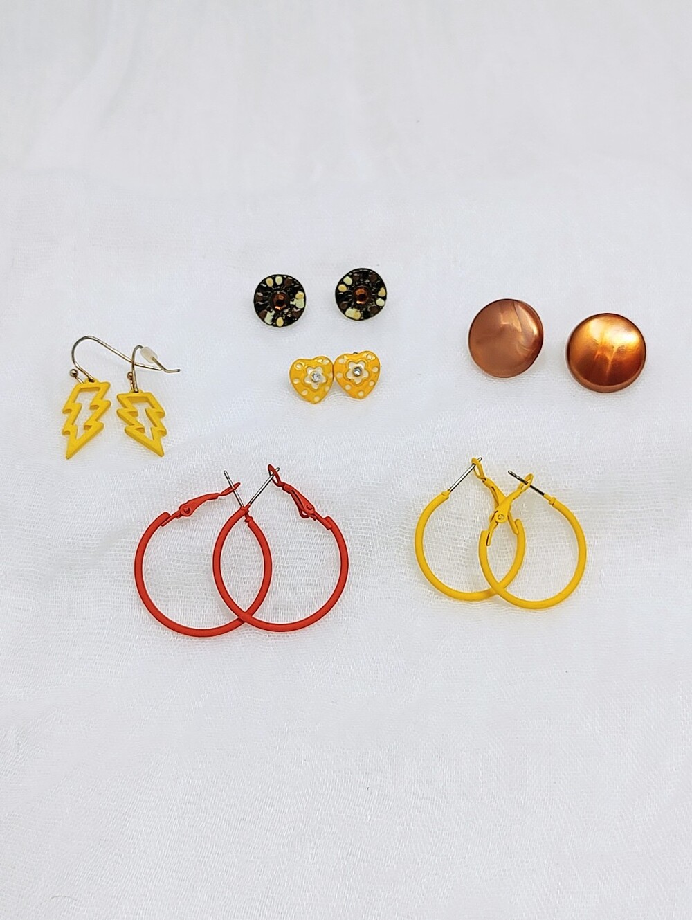 Colorful Eclectic Vintage Earring Set - Red & Yellow Hoop and Stud Collection